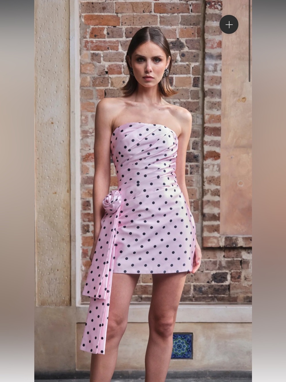 sonya moda juliette pink polka dot pleated strapless rosette mini dress small